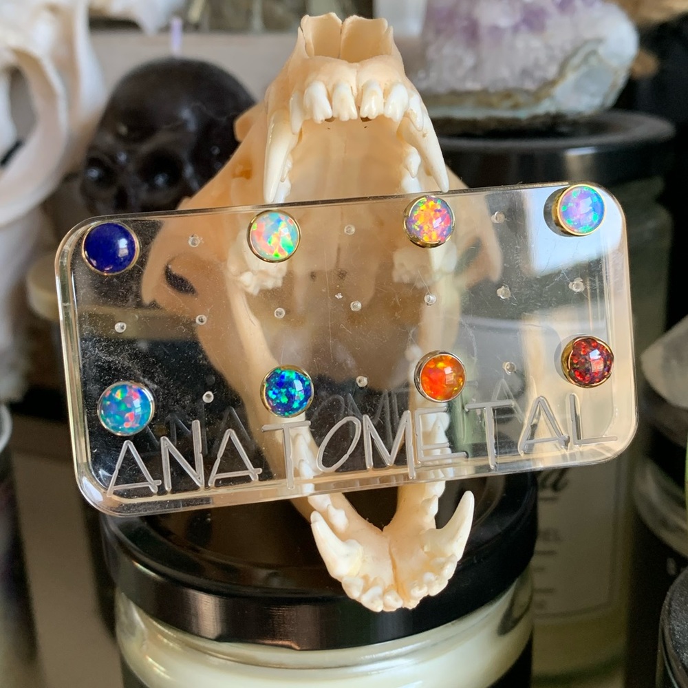 Assorted 14g Anatometal Opal and titanium internally-threaded ends